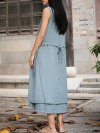 Sleeveless Pure Color Drawstring Layered Vintage Dresses