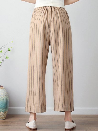 Stripe Wide Leg Drawstring Waist Casual Pants - Click Image to Close