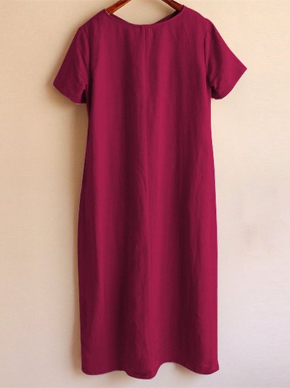 Pure Color Short Sleeve Long Maxi Vintage Dresses - Click Image to Close