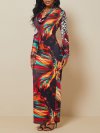 Vintage Printed Long Sleeve Pile Collar Maxi Dress