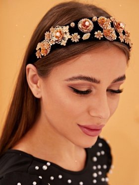 Faux Pearl & Metallic Flower Decor Headband