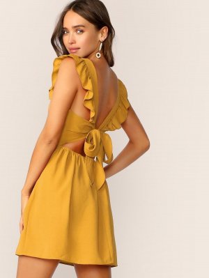 Ruffle Armhole Tie Back Dress