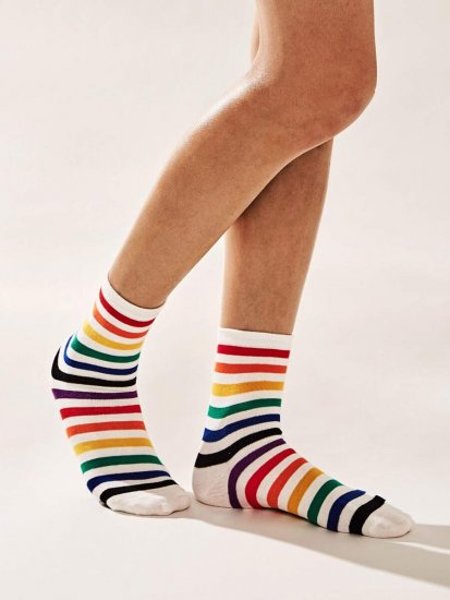 Rainbow Striped Pattern Socks 1pair - Click Image to Close