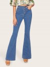 High Waist Button Up Flare Hem Jeans