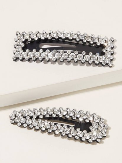 Rhinestone Engraved Hair Snap Clip 2pcs - Click Image to Close