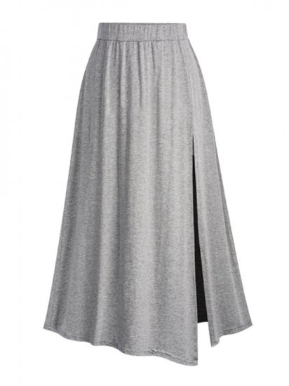 Solid High-Waist Split Pleated Slit Pleated Skirts - Click Image to Close