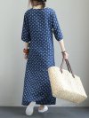 Ethnic Floral Print Bandage 3/4 Sleeve Vintage Maxi Dress For Women