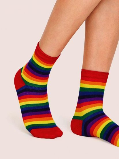 Rainbow Striped Pattern Socks 1pair - Click Image to Close