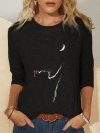 Cat Print Long Sleeves O-neck Casual T-shirt For Women