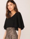 Solid V-Neck Flutter Sleeve Top