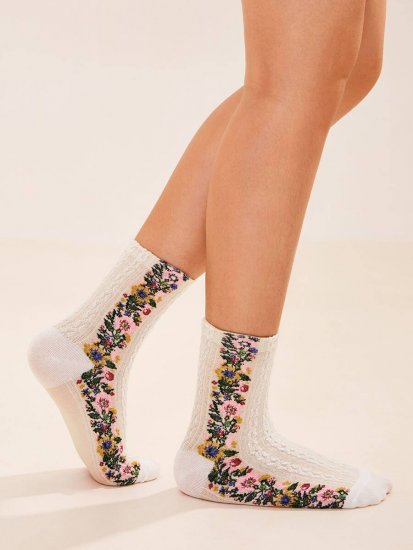 Flower Pattern Socks 1pair - Click Image to Close