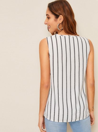 V-neck Striped Sleeveless Blouse - Click Image to Close