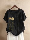 Floral Printed Short Sleeve O-Neck T-shirt For Women