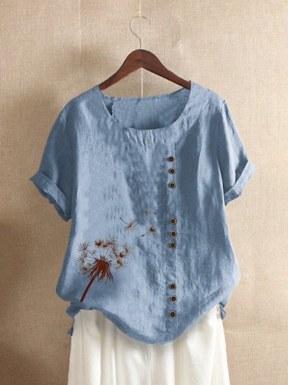 Floral Printed Short Sleeve O-Neck T-shirt For Women - Click Image to Close