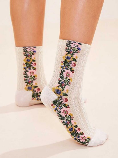 Flower Pattern Socks 1pair - Click Image to Close