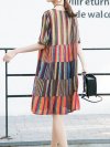 Stripe Multi-color Short Sleeve O-neck Casual Dresses