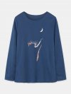 Cat Print Long Sleeves O-neck Casual T-shirt For Women