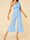 Solid Color Plain One-shoulder Ruffle Long Casual Jumpsuit for Women