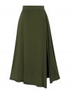 Solid High-Waist Split Pleated Slit Pleated Skirts