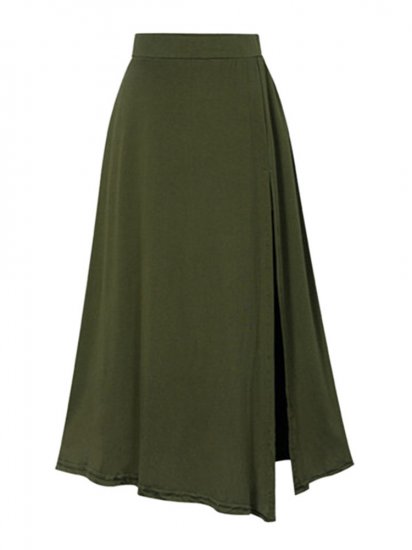 Solid High-Waist Split Pleated Slit Pleated Skirts - Click Image to Close