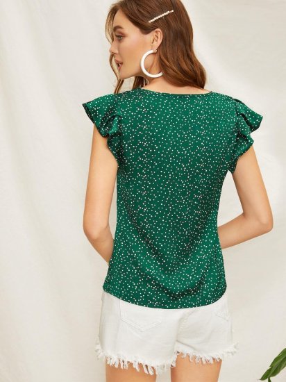 Butterfly Sleeve Polka Dot Blouse - Click Image to Close