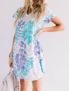 Tie-dyed Print Short Sleeve V-neck Casual Dress For Women