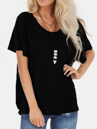 Solid Color O-Neck Short Sleeve Backless T-shirt - Click Image to Close