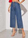 Button Fly Crop Wide Leg Jeans