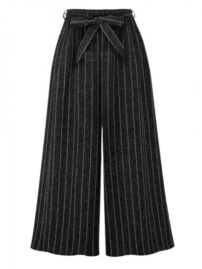 Casual Loose Striped Elastic Waist Women Wide Leg Pants - Click Image to Close