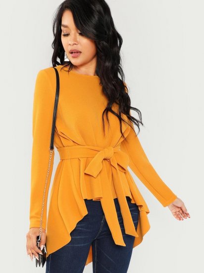 Self Belted Asymmetrical Hem Top - Click Image to Close