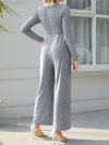 Striped Print Patchwork Long Sleeve Casual Jumpsuit for Women