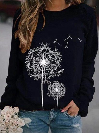 Women Printed Round Neck Long Sleeve Casual Loose Shirt Tops - Click Image to Close