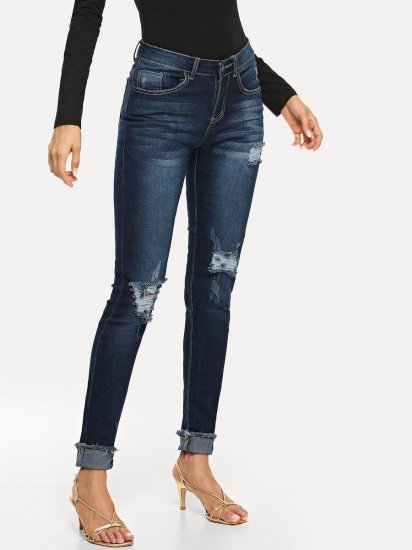 Raw Hem Ripped Jeans - Click Image to Close