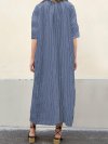 Vintage Striped V Neck Pockets Summer Maxi Dress