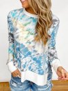 Tie-dye O-neck Side Slit Casual Long Sleeve T-Shirt