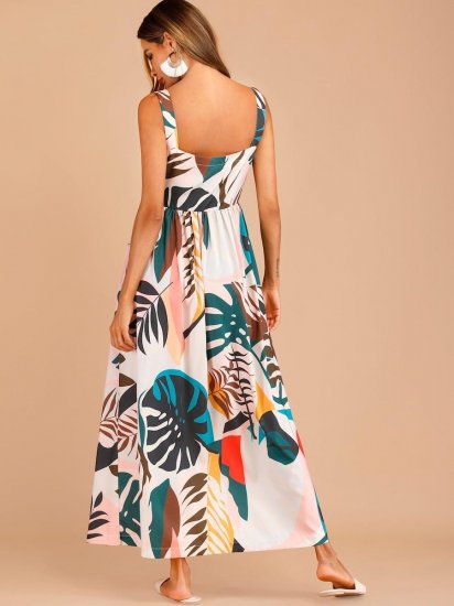 Button Through Tropical Print Maxi Dress - Click Image to Close