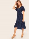 Ruffle Hem Polka Dot Belted Tea Dress