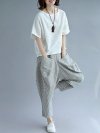 Elastic Waist Loose Stripe Casual Harem Pants With Pockets