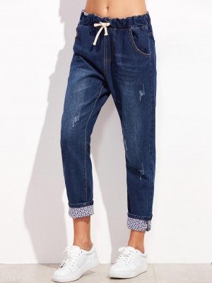 Drawstring Cuffed Jeans