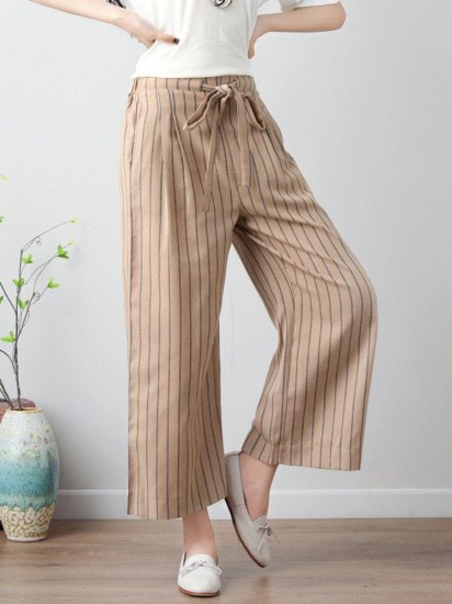 Stripe Wide Leg Drawstring Waist Casual Pants - Click Image to Close