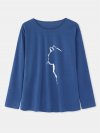 Cat Print Long Sleeves O-neck Casual T-shirt For Women