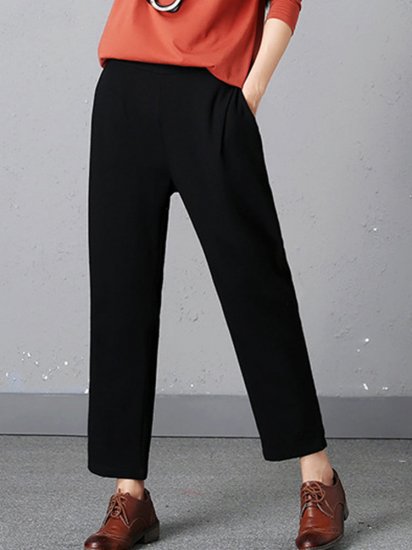 Casual Pure Color Elastic Waist Women Pants With Pockets - Click Image to Close