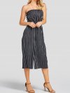 Striped Print Pocket Off-shoulder Sleeveless Casual Jumpsuit for Women