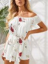 Floral Print Off-shoulder Drawstring Short Sleeve Casual Romper for Women