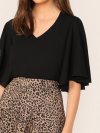 Solid V-Neck Flutter Sleeve Top