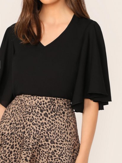 Solid V-Neck Flutter Sleeve Top - Click Image to Close