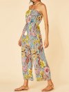 Striped Floral Print Off-shoulder Pocket Casual Jumpsuit for Women