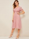 Ruffle Trim Puff Sleeve Shirred Waist Dress