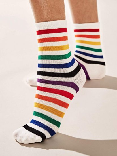 Rainbow Striped Pattern Socks 1pair - Click Image to Close