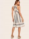 Tie Back Pocket Side Striped Halter Dress